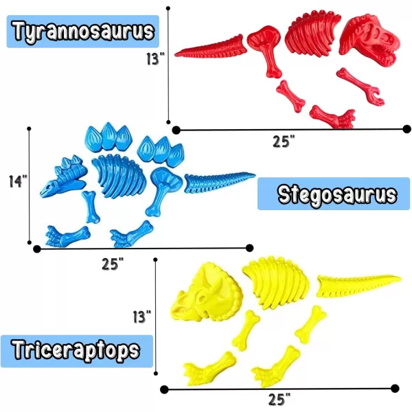 imageLiberty Imports 3 Pack Large Dinosaur Fossil Sand Molds Beach Toy Set with Rake and Shovel for Kids Summer Outdoors 25 Pcs Playset