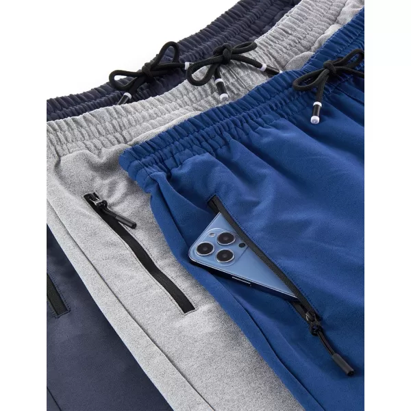 imageLiberty Imports 3 Pack Mens Sweat Shorts Athletic Casual Jogger Shorts with Zipper Pockets Terry Performance Tech ActivewearGrayBlueCharcoal