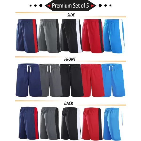 imageLiberty Imports 5 Pack Mens Quick Dry Athletic Shorts with Pockets Elastic Waist Activewear for Workout Gym BasketballNavyGrayBlackSky BlueRed