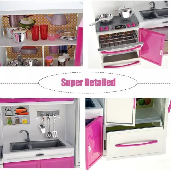 imageLiberty Imports Doll Kitchen Playset for Kids My Modern Mini Kitchen House Furniture Pretend Play Toy Accessories Set with Realistic Lights ampamp Sounds for Toddlers Girls 3in13in1 Kitchen Set