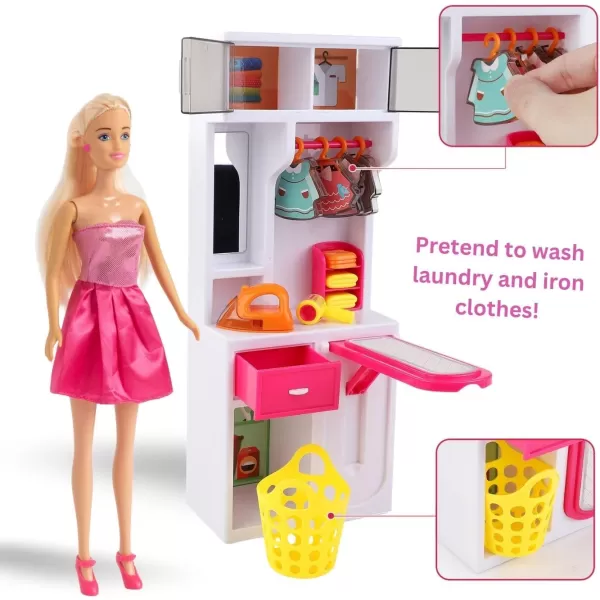 imageLiberty Imports Doll Kitchen Playset for Kids My Modern Mini Kitchen House Furniture Pretend Play Toy Accessories Set with Realistic Lights ampamp Sounds for Toddlers Girls 3in14in1 Bathroom Set