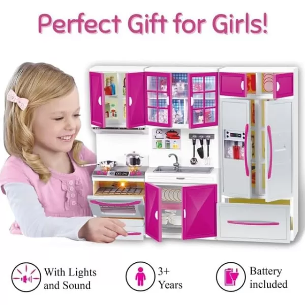 imageLiberty Imports Doll Kitchen Playset for Kids My Modern Mini Kitchen House Furniture Pretend Play Toy Accessories Set with Realistic Lights ampamp Sounds for Toddlers Girls 3in13in1 Kitchen Set