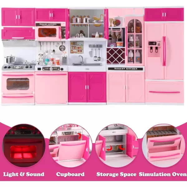 imageLiberty Imports Doll Kitchen Playset for Kids My Modern Mini Kitchen House Furniture Pretend Play Toy Accessories Set with Realistic Lights ampamp Sounds for Toddlers Girls 3in15in1 Kitchen Set