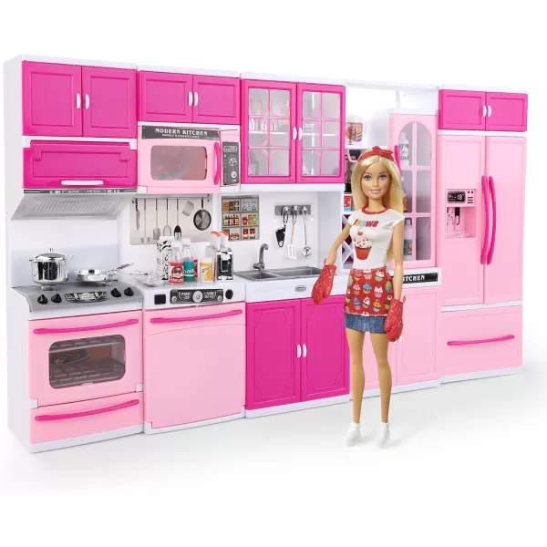imageLiberty Imports Doll Kitchen Playset for Kids My Modern Mini Kitchen House Furniture Pretend Play Toy Accessories Set with Realistic Lights ampamp Sounds for Toddlers Girls 3in15in1 Kitchen Set