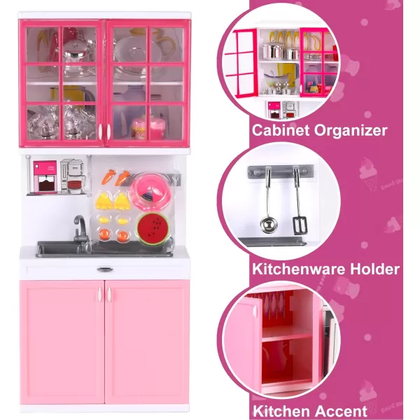 imageLiberty Imports Doll Kitchen Playset for Kids My Modern Mini Kitchen House Furniture Pretend Play Toy Accessories Set with Realistic Lights ampamp Sounds for Toddlers Girls 3in14in1 Kitchen Set
