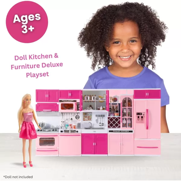 imageLiberty Imports Doll Kitchen Playset for Kids My Modern Mini Kitchen House Furniture Pretend Play Toy Accessories Set with Realistic Lights ampamp Sounds for Toddlers Girls 3in15in1 Kitchen Set