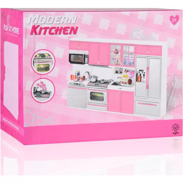 imageLiberty Imports Doll Kitchen Playset for Kids My Modern Mini Kitchen House Furniture Pretend Play Toy Accessories Set with Realistic Lights ampamp Sounds for Toddlers Girls 3in14in1 Kitchen Set
