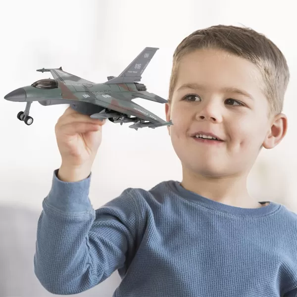 imageLiberty Imports F16 Fighter Jet Falcon Diecast Military Toy Vehicle  1400 Scale Air Force Pullback Metal Alloy Aircraft Model with Flashing Lights and Sound