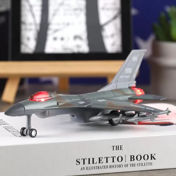 imageLiberty Imports F16 Fighter Jet Falcon Diecast Military Toy Vehicle  1400 Scale Air Force Pullback Metal Alloy Aircraft Model with Flashing Lights and Sound