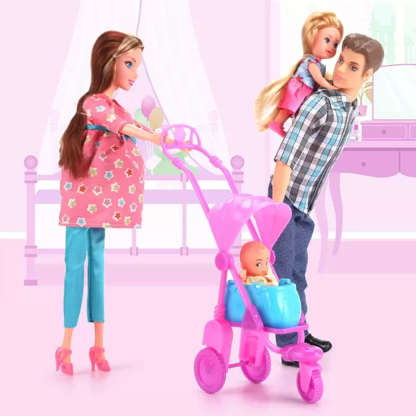 imageLiberty Imports Happy Family Welcome Baby 115Inch Pregnant Doll Toy Husband ampamp Wife with Daughter Newborn Stroller and Accessories Playset 22 Pieces