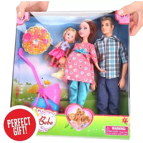 imageLiberty Imports Happy Family Welcome Baby 115Inch Pregnant Doll Toy Husband ampamp Wife with Daughter Newborn Stroller and Accessories Playset 22 Pieces