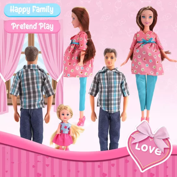imageLiberty Imports Happy Family Welcome Baby 115Inch Pregnant Doll Toy Husband ampamp Wife with Daughter Newborn Stroller and Accessories Playset 22 Pieces
