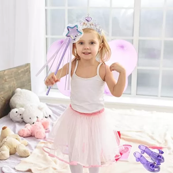 imageLiberty Imports Little Fairy Princess Dress Up Game Role Play Costume with Shoes Wand Tutu Wings and Crown Set for Girls 5pcs