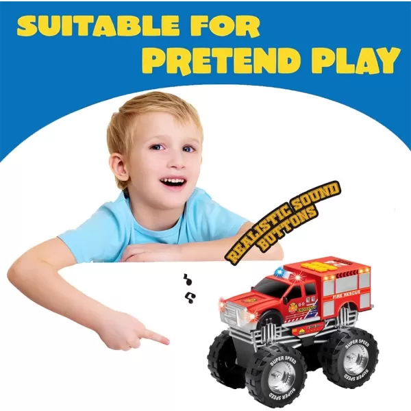 imageLiberty Imports Motorized Mighty Monster Truck Toy Kids Electric Motor Vehicle with Big Wheels Button Action Sounds and Flashing Lights Fire EngineFire Engine
