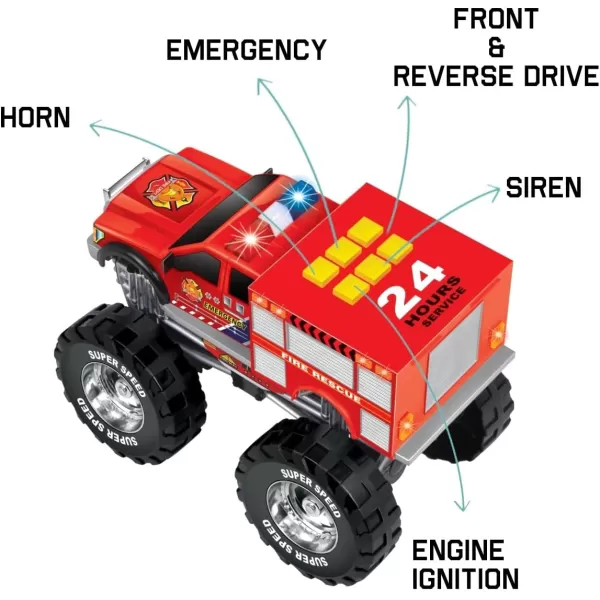 imageLiberty Imports Motorized Mighty Monster Truck Toy Kids Electric Motor Vehicle with Big Wheels Button Action Sounds and Flashing Lights Fire EngineFire Engine