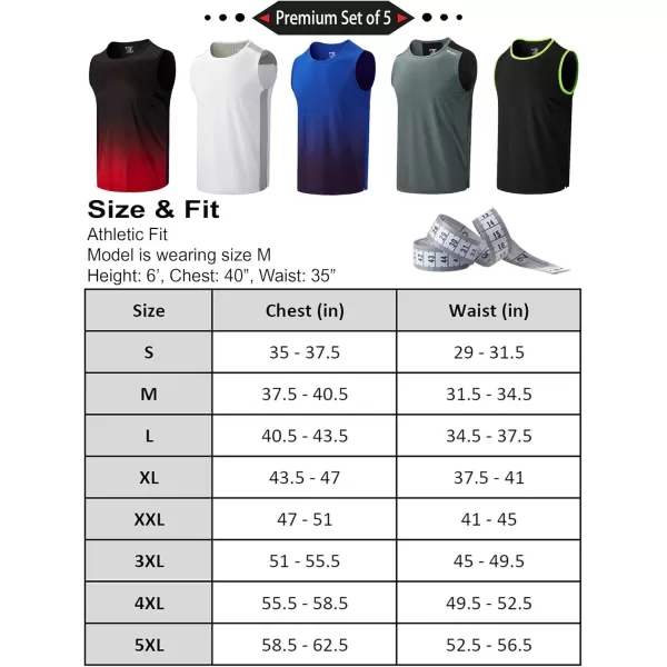 imageLiberty Imports Pack of 5 Mens Stretch Cool Dry Muscle Tank Tops Athletic Crewneck Sleeveless Workout ShirtsBlackWhiteGrayGradient RedGradient Blue