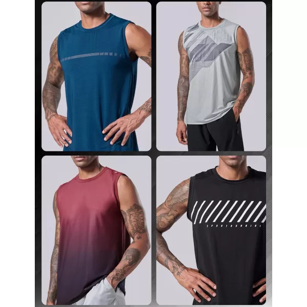 imageLiberty Imports Pack of 5 Mens Stretch Cool Dry Muscle Tank Tops Athletic Crewneck Sleeveless Workout ShirtsBlueBlackCharcoalLight GrayGradient Red