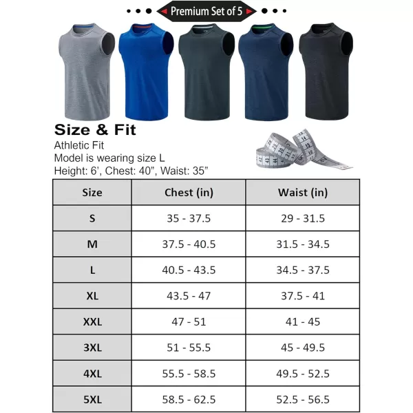 imageLiberty Imports Pack of 5 Mens Stretch Cool Dry Muscle Tank Tops Athletic Crewneck Sleeveless Workout ShirtsHeather BlueNavyBlackCharcoalLight Gray