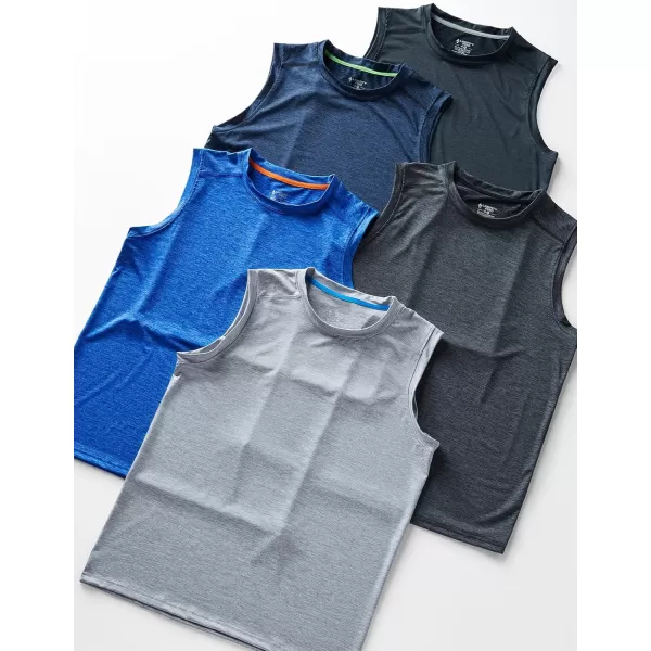 imageLiberty Imports Pack of 5 Mens Stretch Cool Dry Muscle Tank Tops Athletic Crewneck Sleeveless Workout ShirtsHeather BlueNavyBlackCharcoalLight Gray