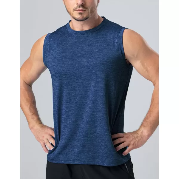 imageLiberty Imports Pack of 5 Mens Stretch Cool Dry Muscle Tank Tops Athletic Crewneck Sleeveless Workout ShirtsHeather BlueNavyBlackCharcoalLight Gray