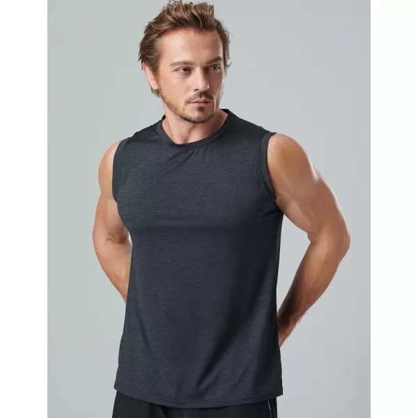 imageLiberty Imports Pack of 5 Mens Stretch Cool Dry Muscle Tank Tops Athletic Crewneck Sleeveless Workout ShirtsHeather BlueNavyBlackCharcoalLight Gray