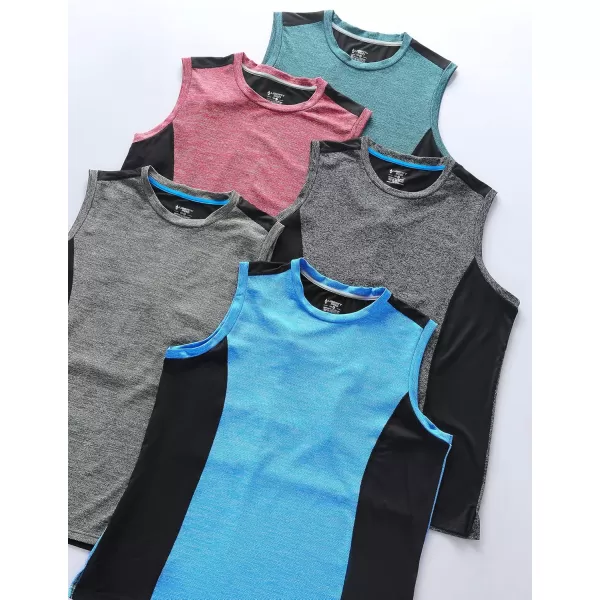 imageLiberty Imports Pack of 5 Mens Stretch Cool Dry Muscle Tank Tops Athletic Crewneck Sleeveless Workout ShirtsHeather RedCharcoalBlueTealGray