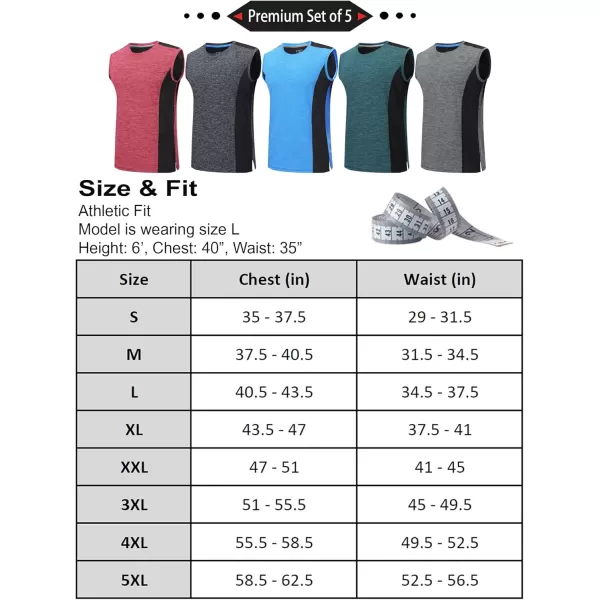 imageLiberty Imports Pack of 5 Mens Stretch Cool Dry Muscle Tank Tops Athletic Crewneck Sleeveless Workout ShirtsHeather RedCharcoalBlueTealGray