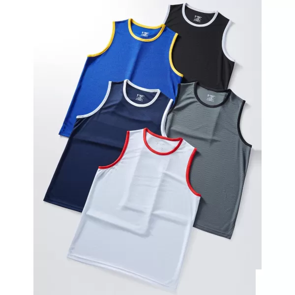 imageLiberty Imports Pack of 5 Mens Stretch Cool Dry Muscle Tank Tops Athletic Crewneck Sleeveless Workout ShirtsWhiteBlueGrayNavyBlack