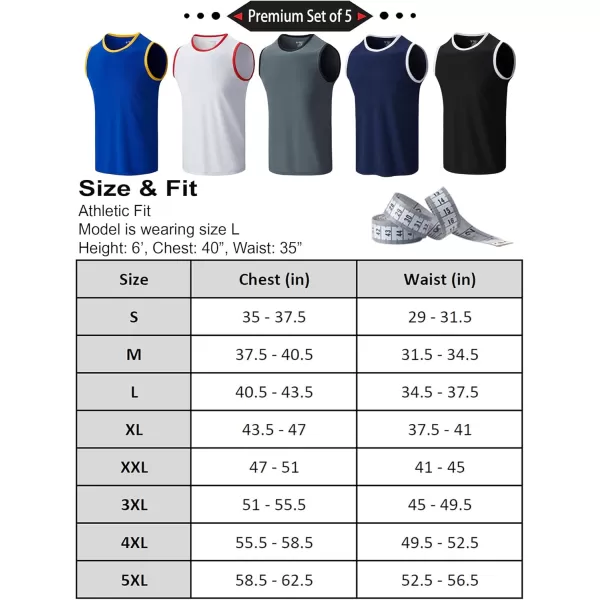 imageLiberty Imports Pack of 5 Mens Stretch Cool Dry Muscle Tank Tops Athletic Crewneck Sleeveless Workout ShirtsWhiteBlueGrayNavyBlack