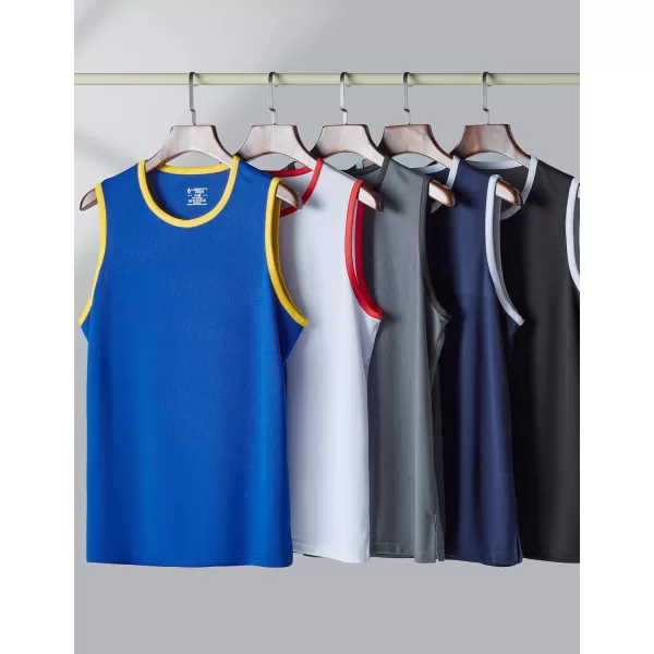 imageLiberty Imports Pack of 5 Mens Stretch Cool Dry Muscle Tank Tops Athletic Crewneck Sleeveless Workout ShirtsWhiteBlueGrayNavyBlack