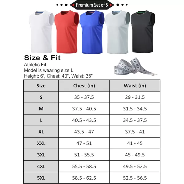 imageLiberty Imports Pack of 5 Mens Stretch Cool Dry Muscle Tank Tops Athletic Crewneck Sleeveless Workout ShirtsWhiteRedBlueGrayBlack