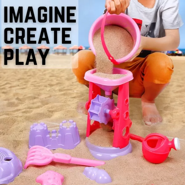 imageLiberty Imports Pink Princess Sand Wheel Beach Set Toy with Zippered Bag for Girls  Includes Sand Sifter Mermaid Bucket Water Pot Play Tools and Molds 13 Pcs Playset