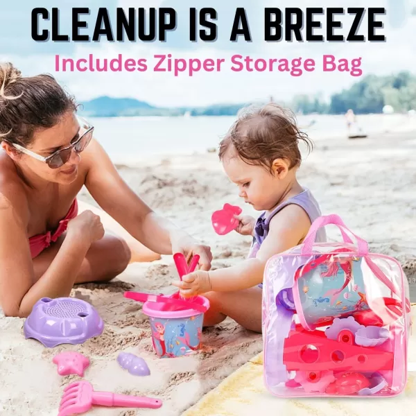 imageLiberty Imports Pink Princess Sand Wheel Beach Set Toy with Zippered Bag for Girls  Includes Sand Sifter Mermaid Bucket Water Pot Play Tools and Molds 13 Pcs Playset