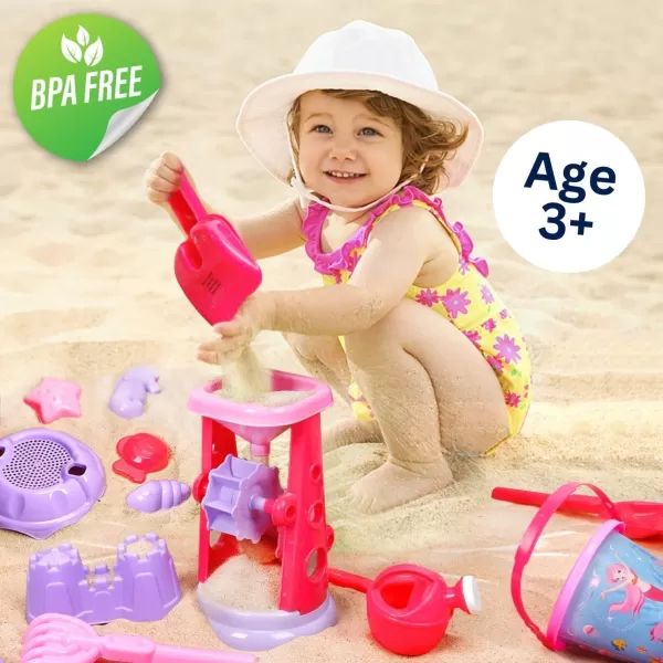 imageLiberty Imports Pink Princess Sand Wheel Beach Set Toy with Zippered Bag for Girls  Includes Sand Sifter Mermaid Bucket Water Pot Play Tools and Molds 13 Pcs Playset