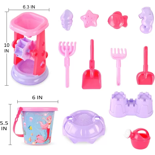 imageLiberty Imports Pink Princess Sand Wheel Beach Set Toy with Zippered Bag for Girls  Includes Sand Sifter Mermaid Bucket Water Pot Play Tools and Molds 13 Pcs Playset