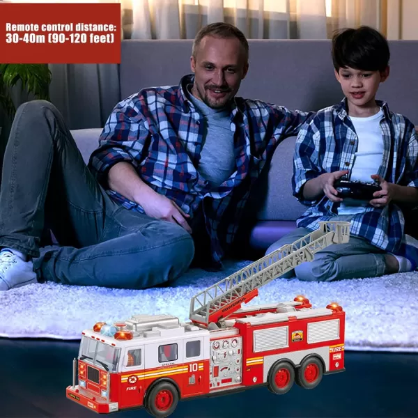 imageLiberty Imports RC Fire Truck  Big Remote Control Toy Fire Truck  14quot Rescue Fire Engine with Flashing Lights and Siren Sounds Extendable Rescue Ladder for Kids
