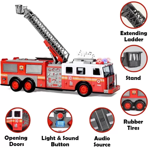 imageLiberty Imports RC Fire Truck  Big Remote Control Toy Fire Truck  14quot Rescue Fire Engine with Flashing Lights and Siren Sounds Extendable Rescue Ladder for Kids