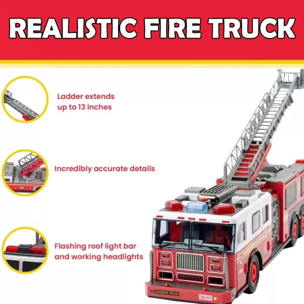 imageLiberty Imports RC Fire Truck  Big Remote Control Toy Fire Truck  14quot Rescue Fire Engine with Flashing Lights and Siren Sounds Extendable Rescue Ladder for Kids