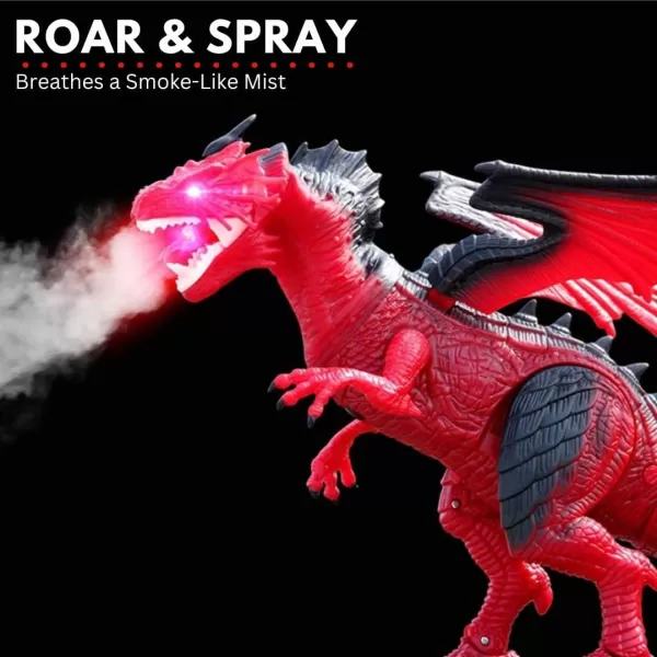 imageLiberty Imports Remote Control RC Dragon Toy LED Light Up Walking Dragon Roaring and Spraying Smoke Shaking Head Light Up Eyes and SoundsFire Dragon w Smoke