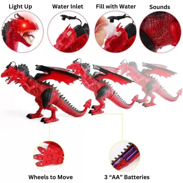 imageLiberty Imports Remote Control RC Dragon Toy LED Light Up Walking Dragon Roaring and Spraying Smoke Shaking Head Light Up Eyes and SoundsFire Dragon w Smoke