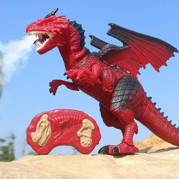 imageLiberty Imports Remote Control RC Dragon Toy LED Light Up Walking Dragon Roaring and Spraying Smoke Shaking Head Light Up Eyes and SoundsFire Dragon w Smoke