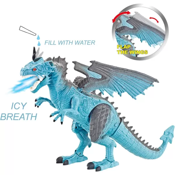 imageLiberty Imports Remote Control RC Dragon Toy LED Light Up Walking Dragon Roaring and Spraying Smoke Shaking Head Light Up Eyes and SoundsIce Dragon w Smoke