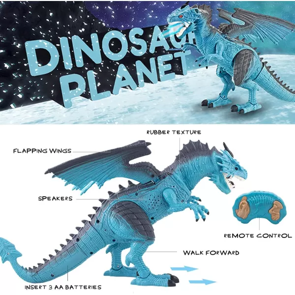 imageLiberty Imports Remote Control RC Dragon Toy LED Light Up Walking Dragon Roaring and Spraying Smoke Shaking Head Light Up Eyes and SoundsIce Dragon w Smoke