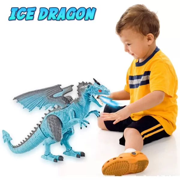 imageLiberty Imports Remote Control RC Dragon Toy LED Light Up Walking Dragon Roaring and Spraying Smoke Shaking Head Light Up Eyes and SoundsIce Dragon w Smoke