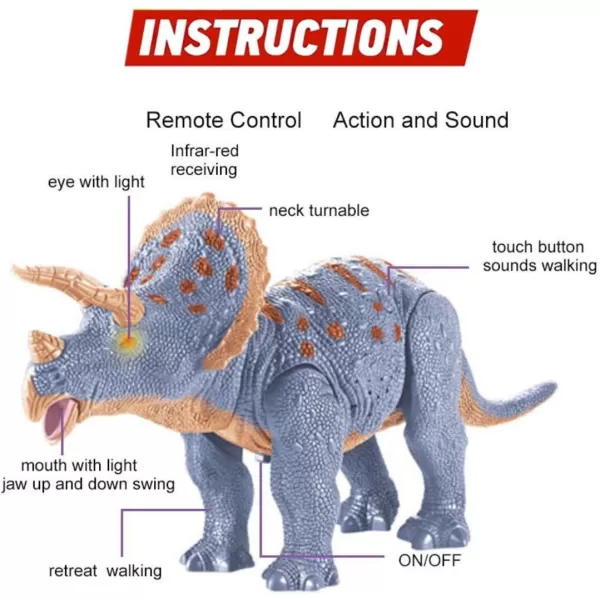 imageLiberty Imports Remote Control RC Dragon Toy LED Light Up Walking Dragon Roaring and Spraying Smoke Shaking Head Light Up Eyes and SoundsTriceratops