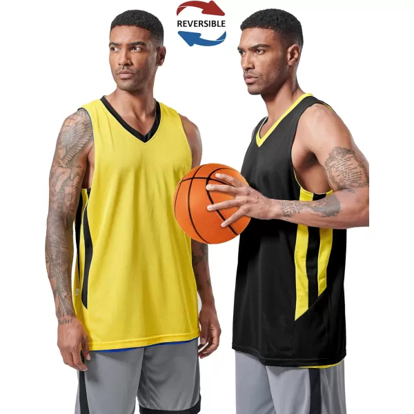 imageLiberty Imports Reversible Mens Mesh Athletic Basketball Jersey Single for Team ScrimmageBlackYellow