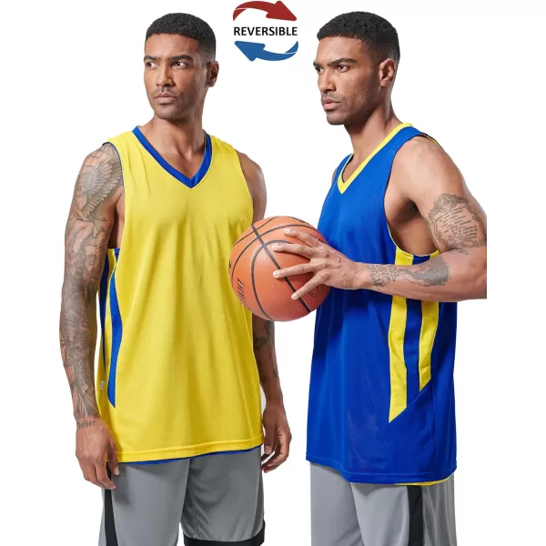 imageLiberty Imports Reversible Mens Mesh Athletic Basketball Jersey Single for Team ScrimmageBlueYellow