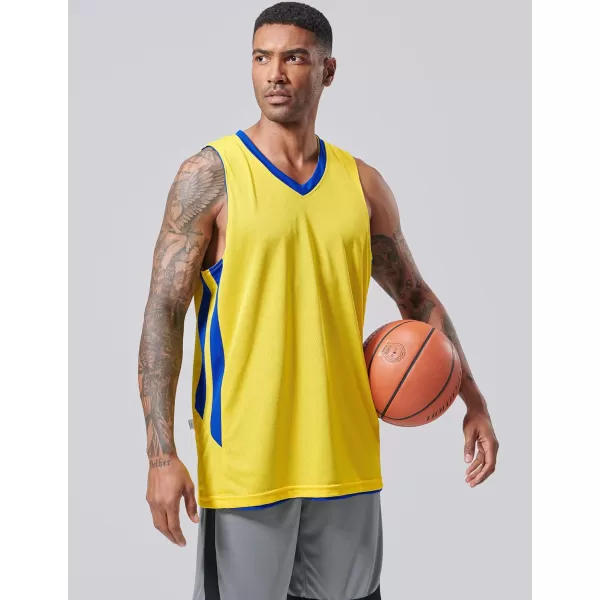 imageLiberty Imports Reversible Mens Mesh Athletic Basketball Jersey Single for Team ScrimmageBlueYellow