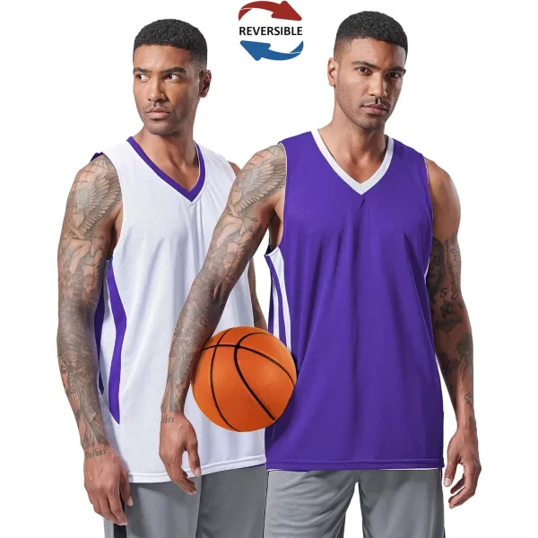 imageLiberty Imports Reversible Mens Mesh Athletic Basketball Jersey Single for Team ScrimmagePurpleWhite