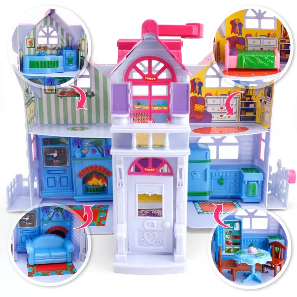 imageMy Pretty Dollhouse Fold and Go Pretend Play Mini Folding Doll House Playset with Pocket Toy Family Figures Home Furniture and Accessories